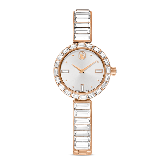 Matrix bangle watch, Swiss Made, Crystal bracelet, White, Rose gold-tone finish 5677484