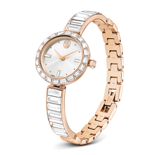 Matrix bangle watch, Swiss Made, Crystal bracelet, White, Rose gold-tone finish 5677484