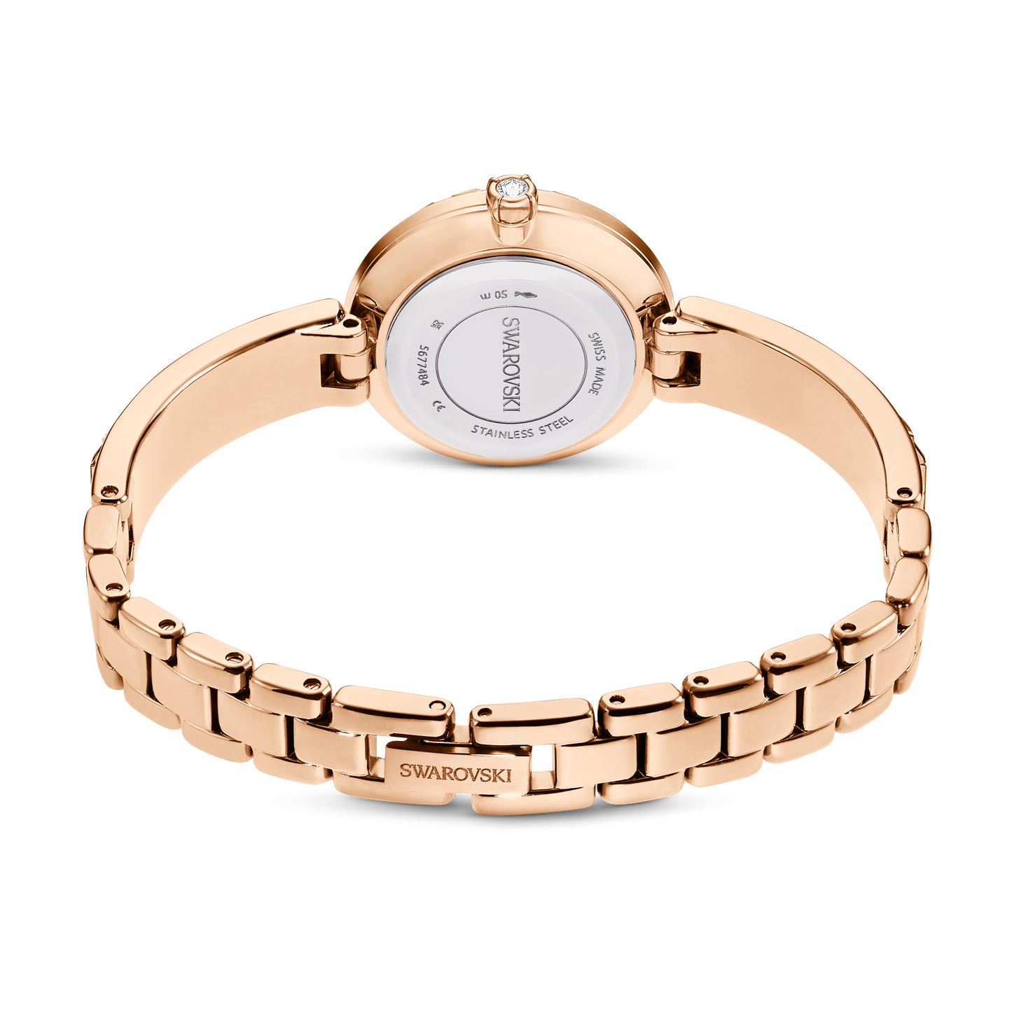 Matrix bangle watch, Swiss Made, Crystal bracelet, White, Rose gold-tone finish 5677484