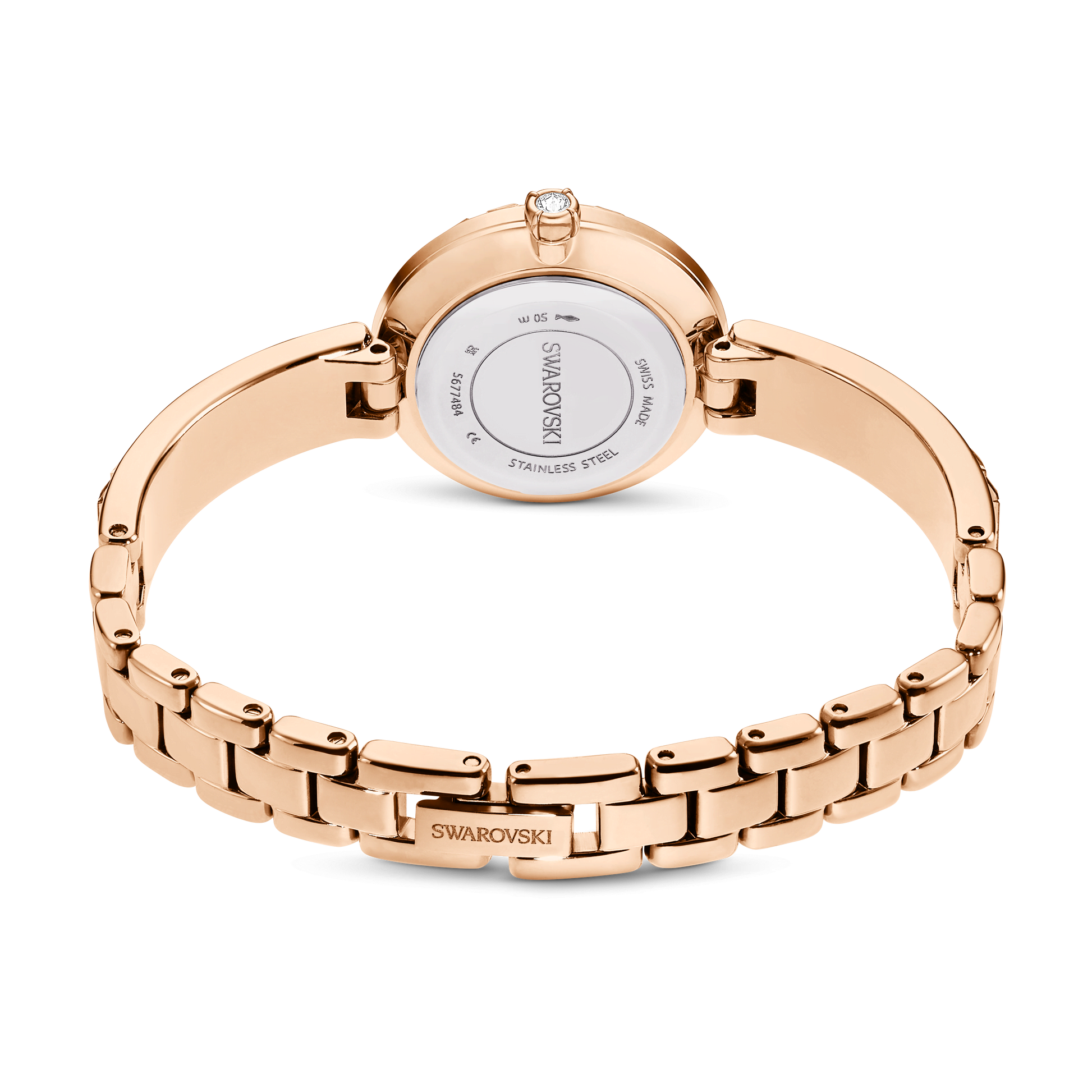 Matrix bangle watch, Swiss Made, Crystal bracelet, White, Rose gold-tone finish 5677484