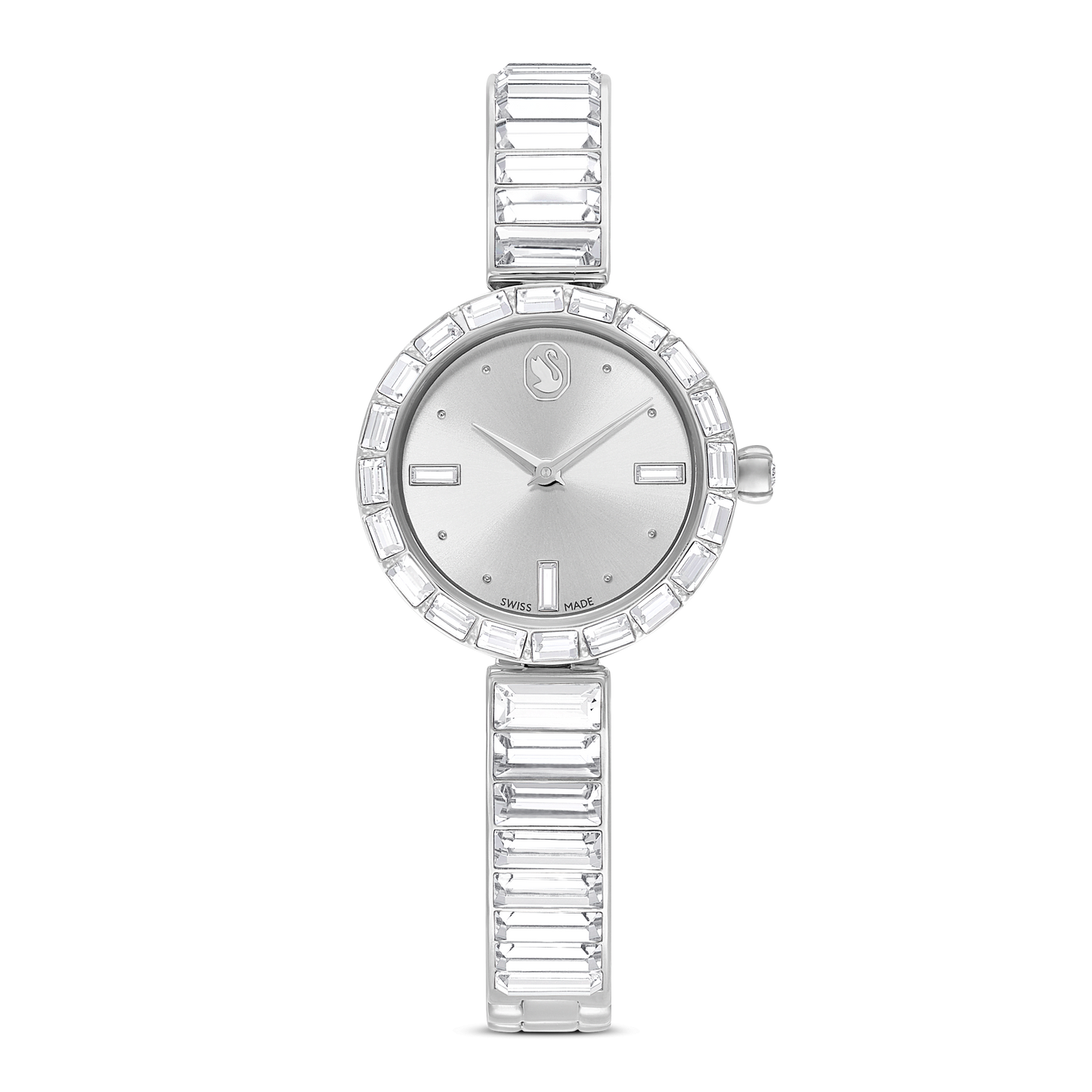 Matrix bangle watch, Swiss Made, Crystal bracelet, White, Stainless Steel 5677487