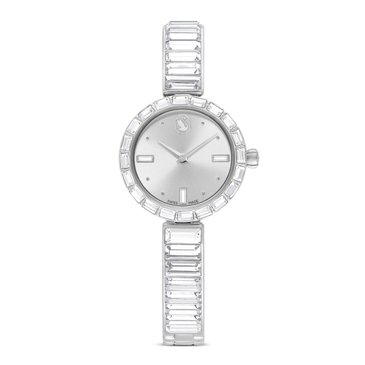 Matrix bangle watch, Swiss Made, Crystal bracelet, White, Stainless Steel 5677487