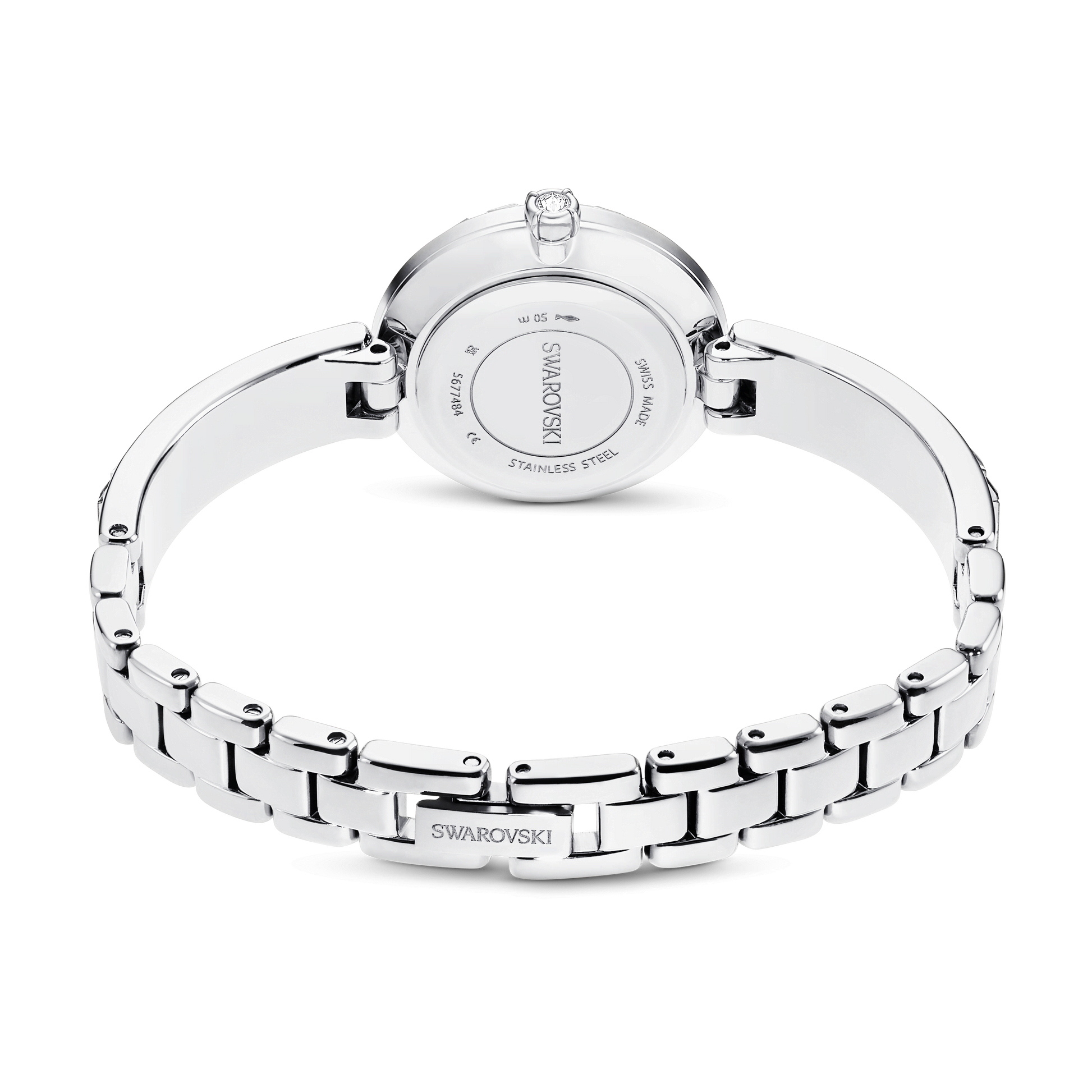 Matrix bangle watch, Swiss Made, Crystal bracelet, White, Stainless Steel 5677487