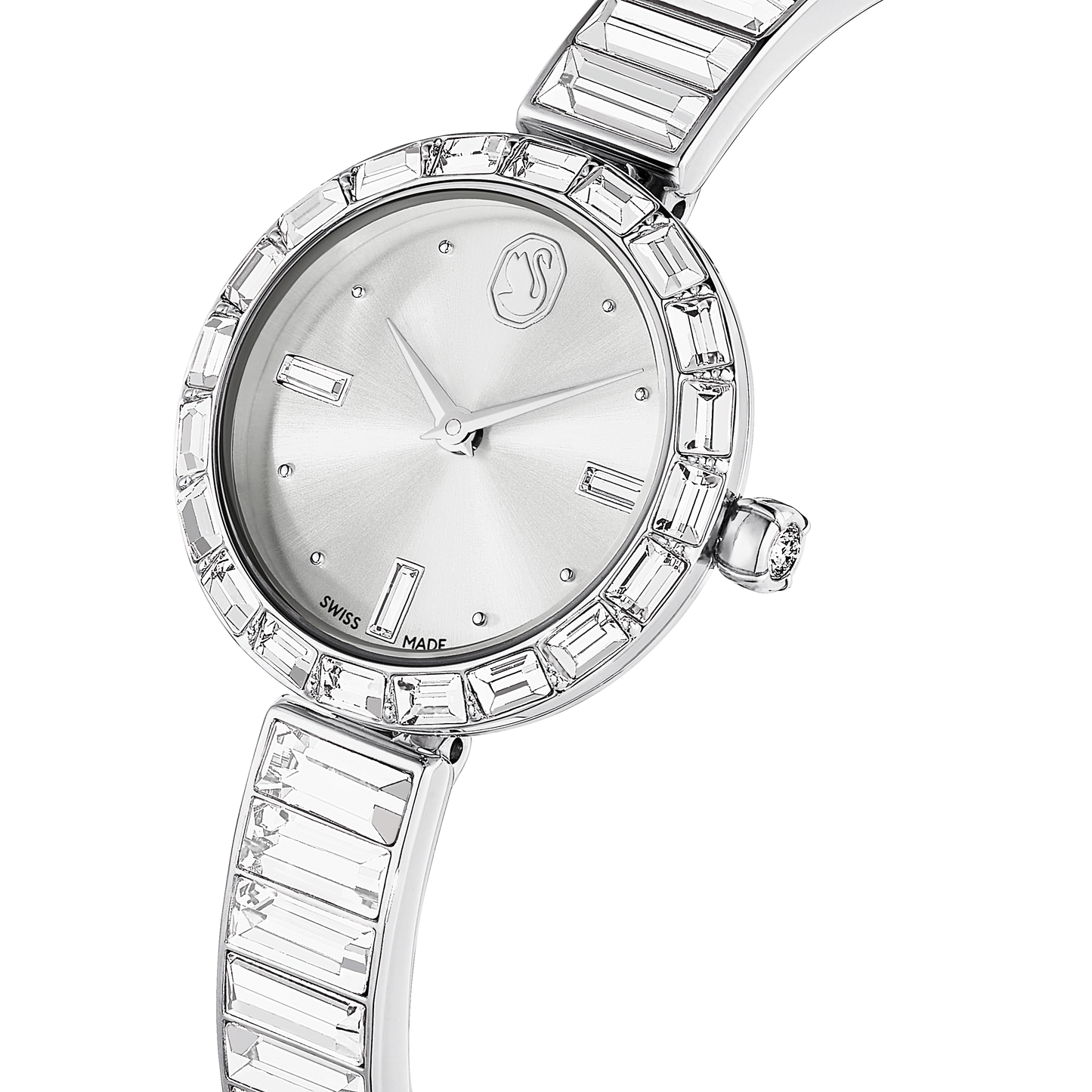 Matrix bangle watch, Swiss Made, Crystal bracelet, White, Stainless Steel 5677487