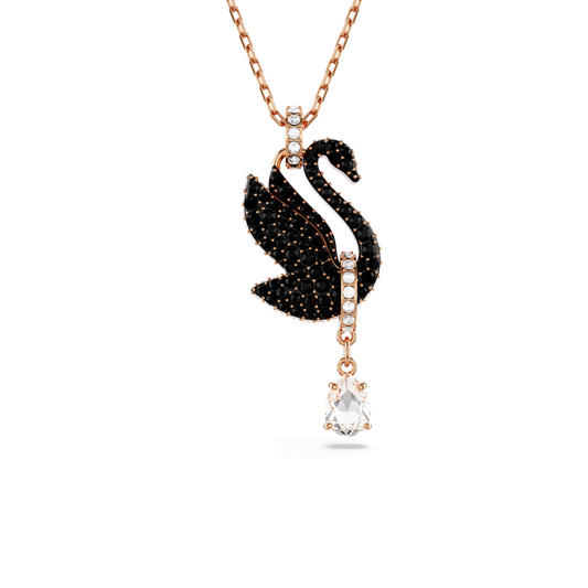 Swan pendant, Swan, Black, Rose gold-tone plated 5678045