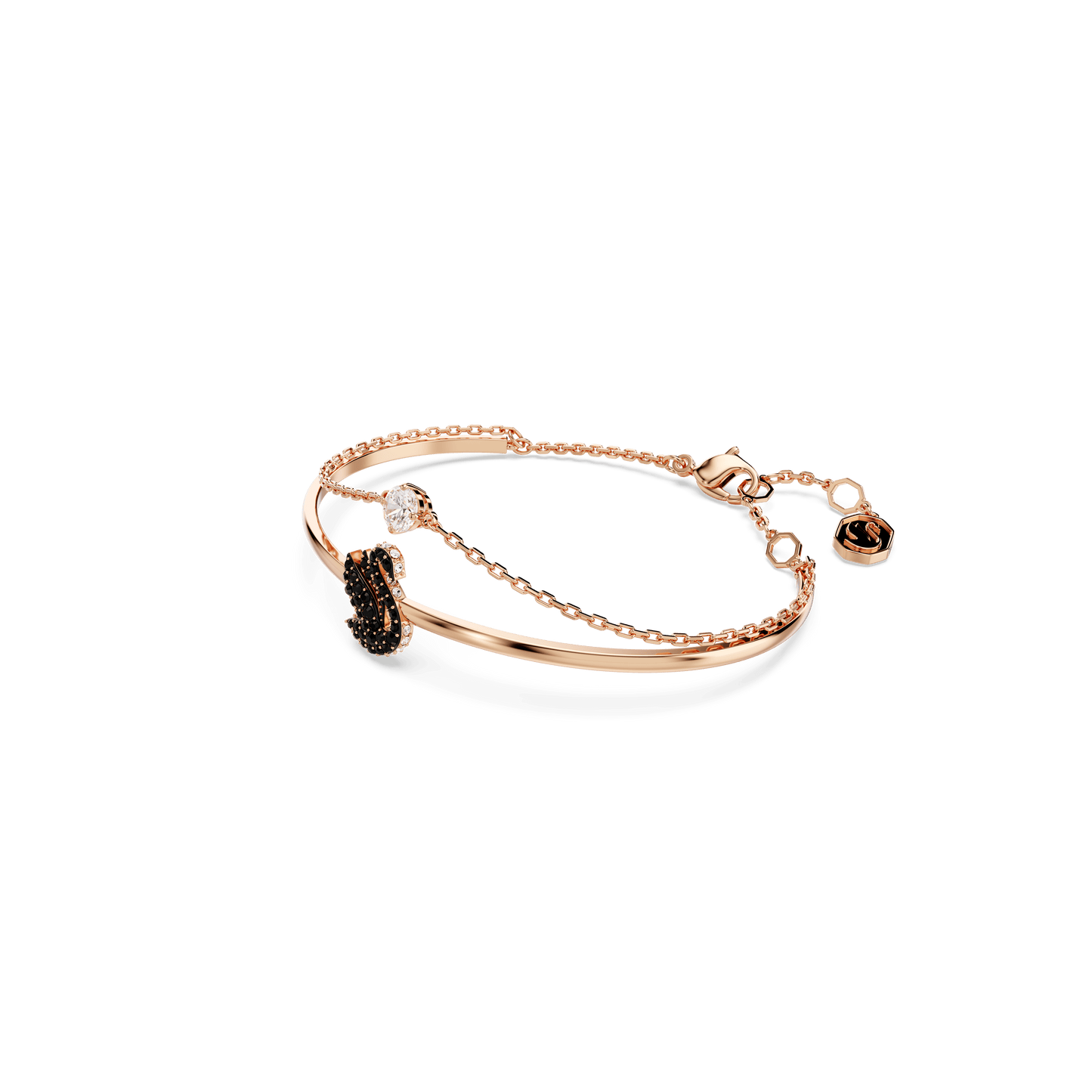 Swan bangle, Swan, Black, Rose gold-tone plated 5678048