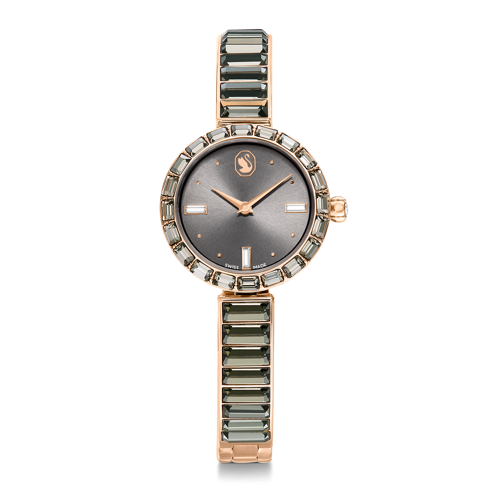 Matrix bangle watch, Swiss Made, Crystal bracelet, Gray, Rose gold-tone finish 5679887