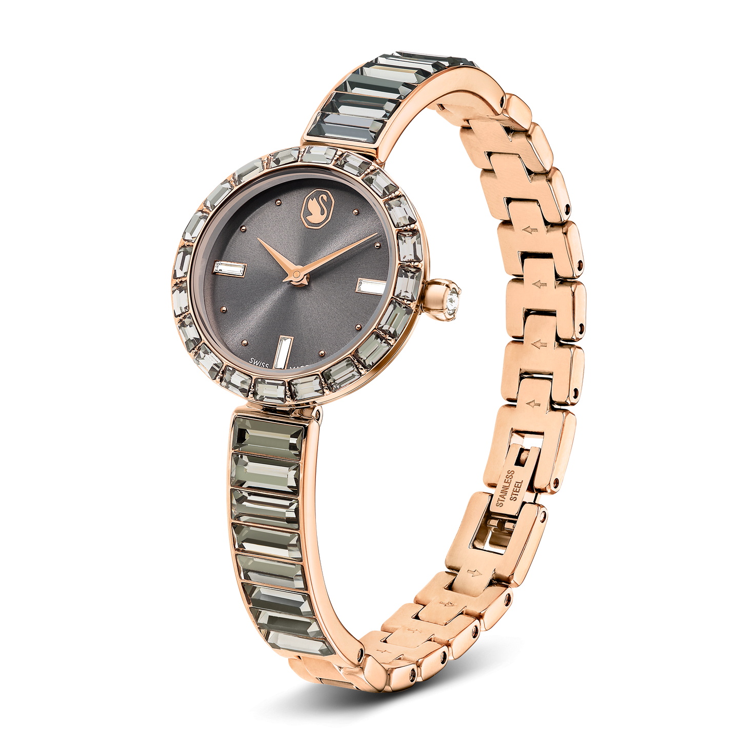 Matrix bangle watch, Swiss Made, Crystal bracelet, Gray, Rose gold-tone finish 5679887