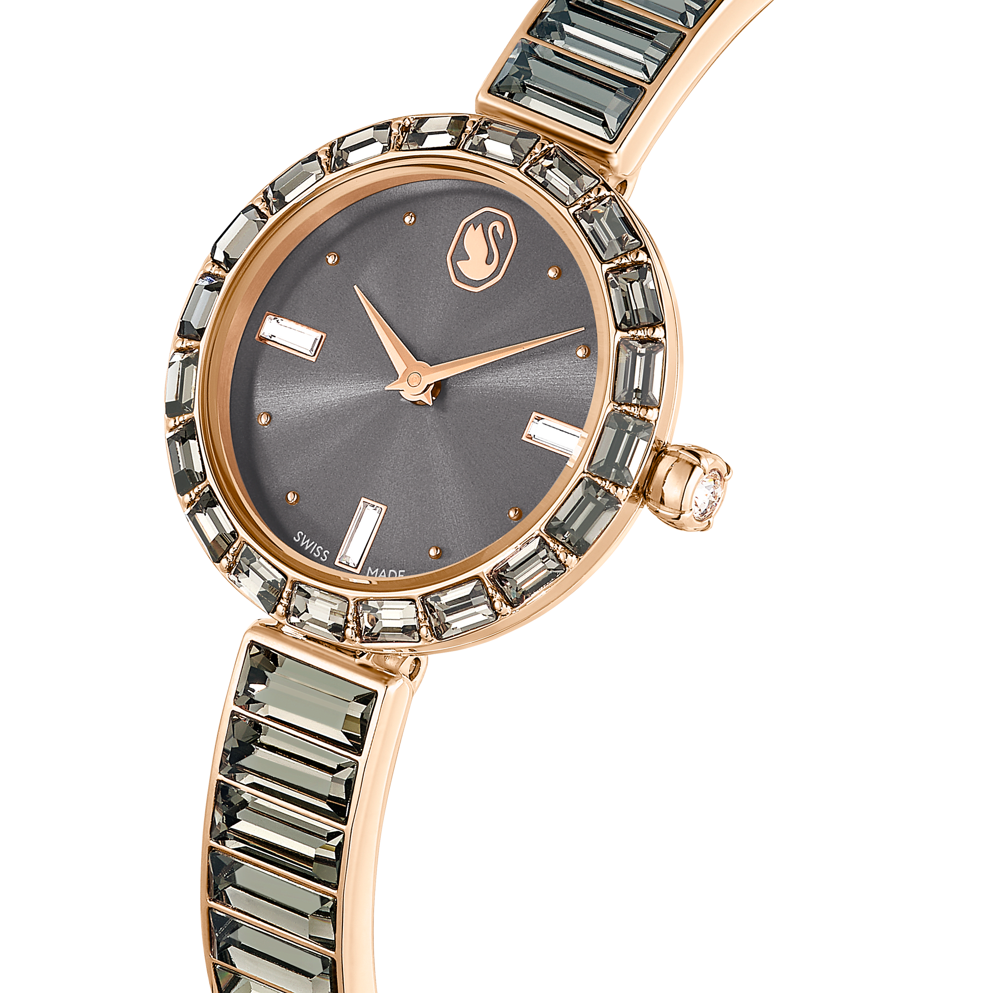 Matrix bangle watch, Swiss Made, Crystal bracelet, Gray, Rose gold-tone finish 5679887