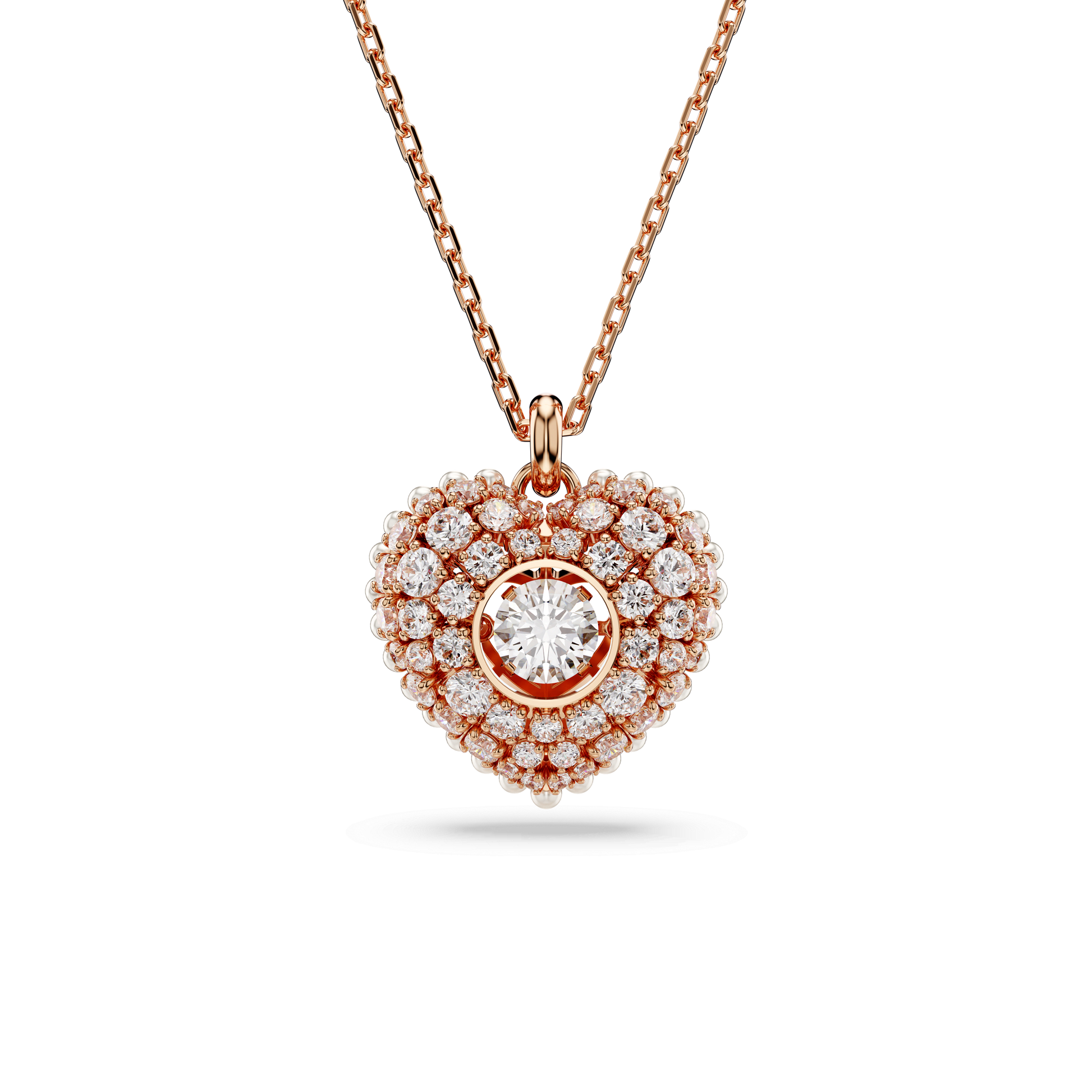 Idyllia pendant, Crystal pearl, Heart, White, Rose gold-tone plated 5680402