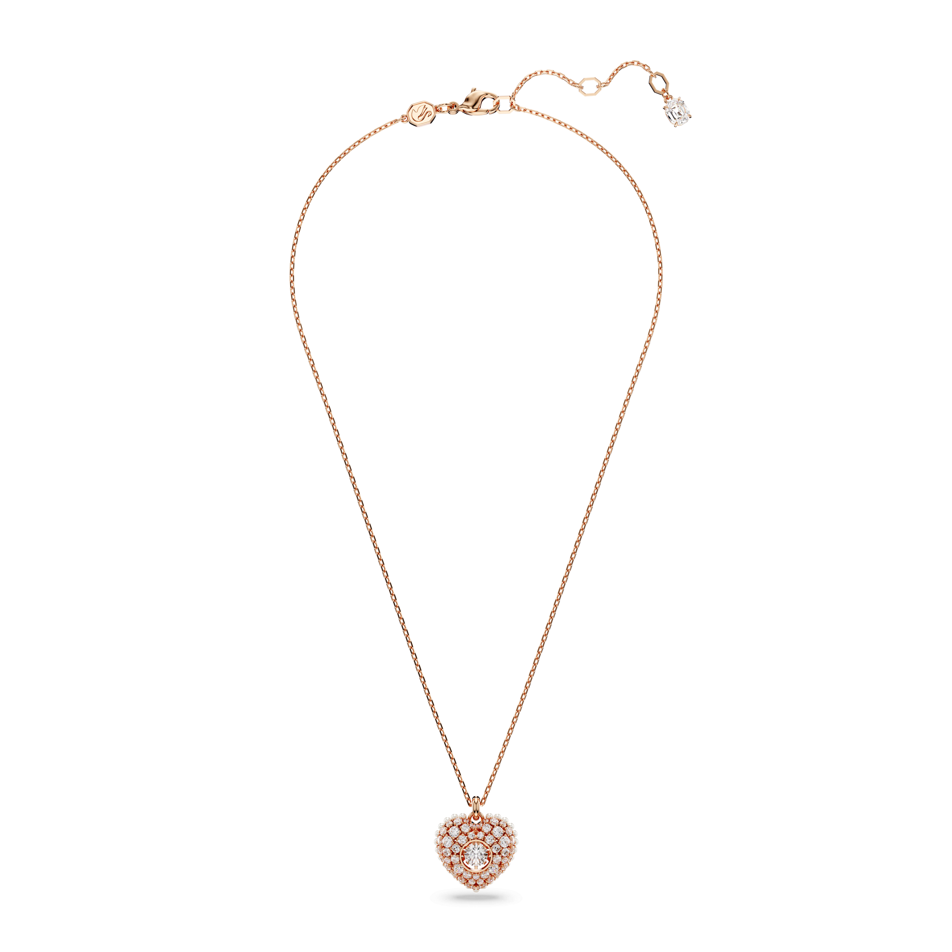 Idyllia pendant, Crystal pearl, Heart, White, Rose gold-tone plated 5680402