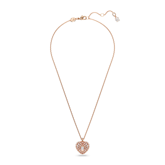 Idyllia pendant, Crystal pearl, Heart, White, Rose gold-tone plated 5680402