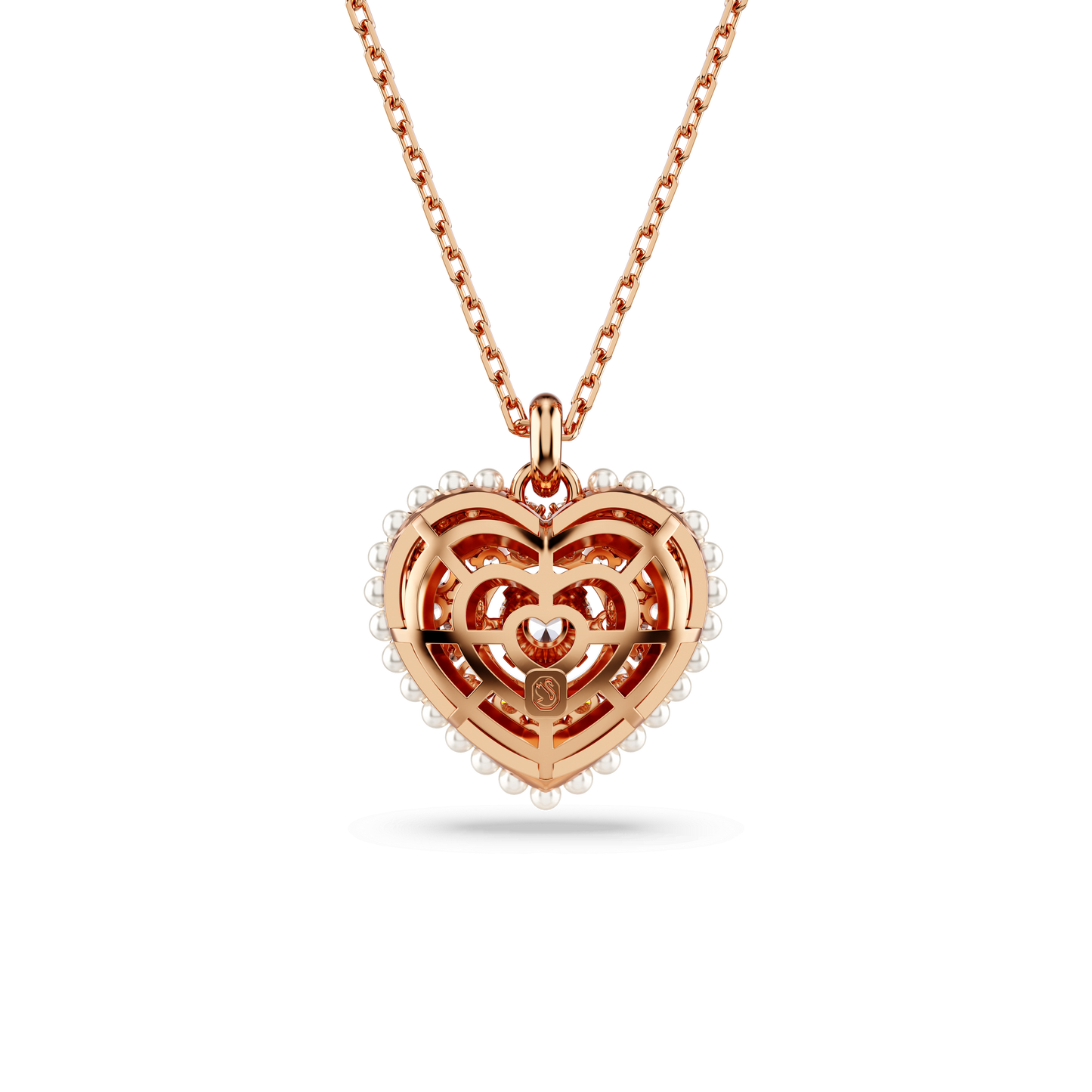 Idyllia pendant, Crystal pearl, Heart, White, Rose gold-tone plated 5680402