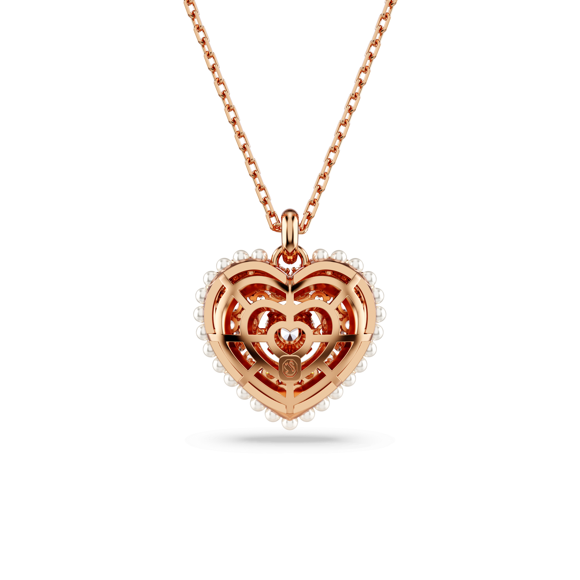 Idyllia pendant, Crystal pearl, Heart, White, Rose gold-tone plated 5680402