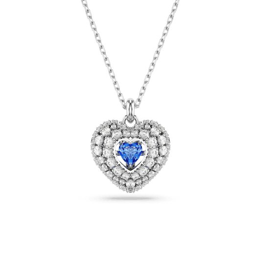 Hyperbola pendant, Heart, Blue, Rhodium plated