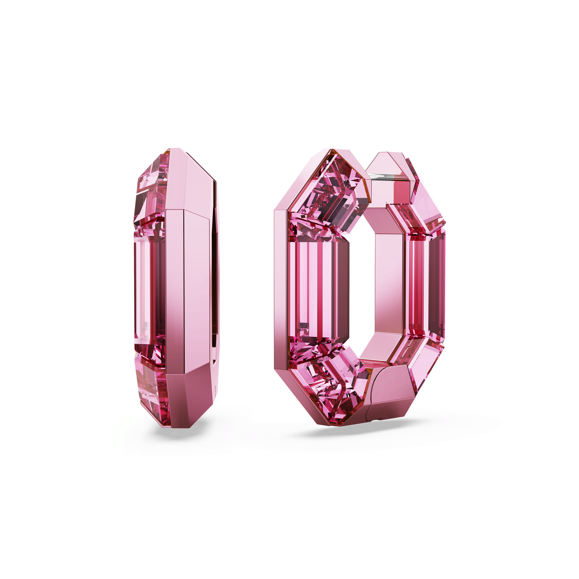 Lucent hoop earrings, Octagon shape, Small, Pink 5680783
