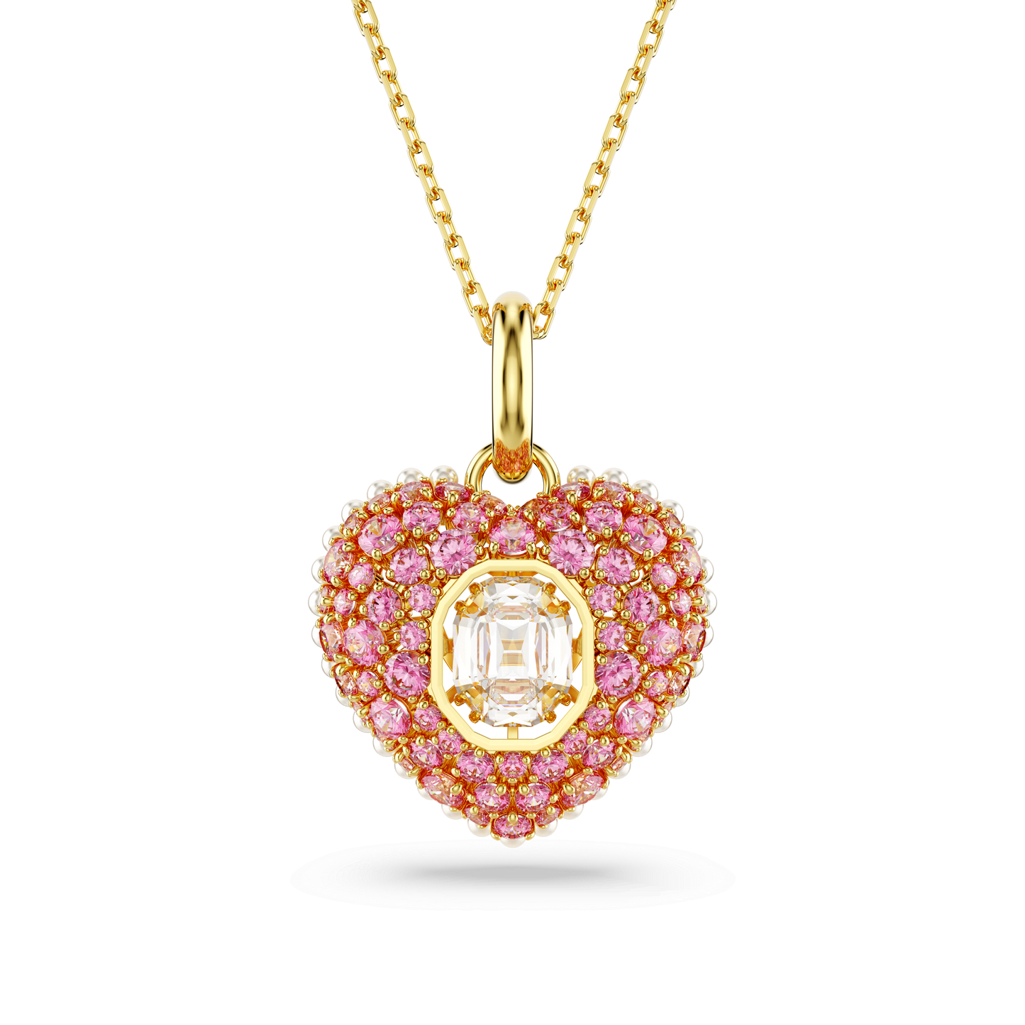 Idyllia pendant, Octagon cut, Crystal pearl, Heart, Pink, Gold-tone plated 5680784