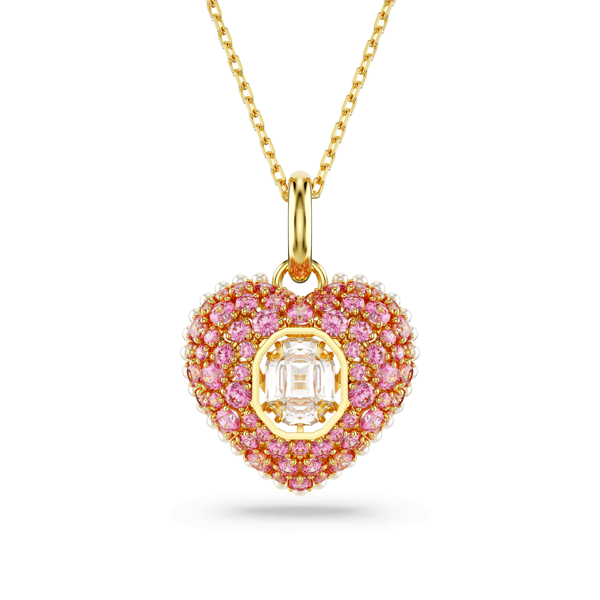 Idyllia pendant, Octagon cut, Crystal pearl, Heart, Pink, Gold-tone plated 5680784