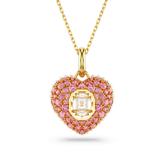 Idyllia pendant, Octagon cut, Crystal pearl, Heart, Pink, Gold-tone plated 5680784