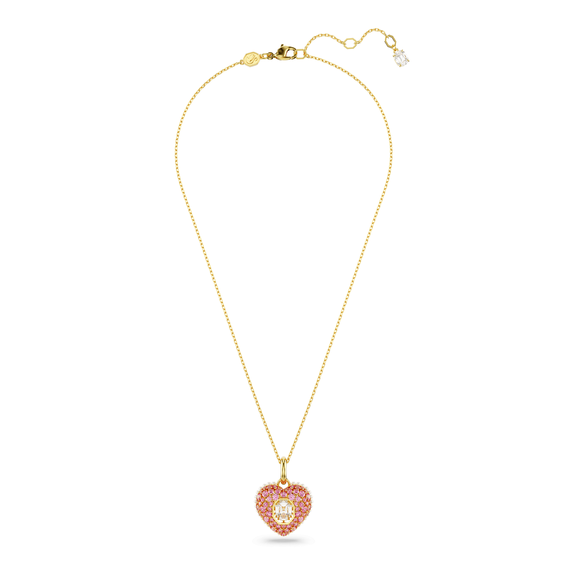 Idyllia pendant, Octagon cut, Crystal pearl, Heart, Pink, Gold-tone plated 5680784
