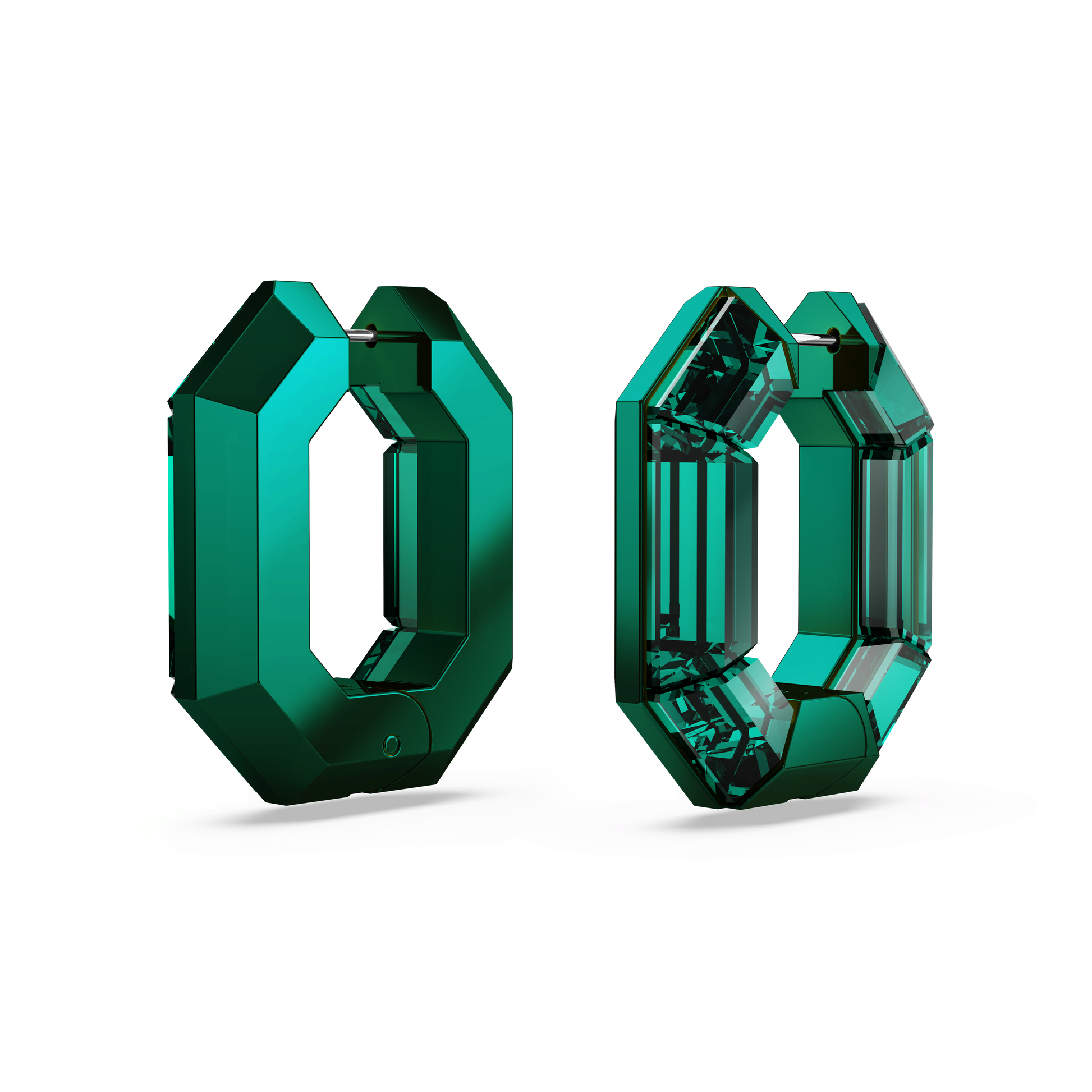 Lucent hoop earrings, Octagon shape, Small, Green 5680786