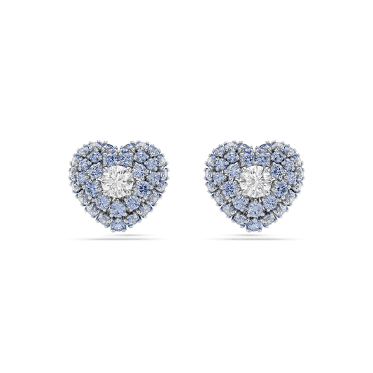 Hyperbola stud earrings, Heart, Blue, Rhodium plated