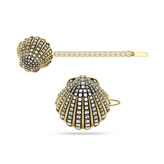 Idyllia hair pin, Set (2), Shell, White, Mixed metal finish 5686437