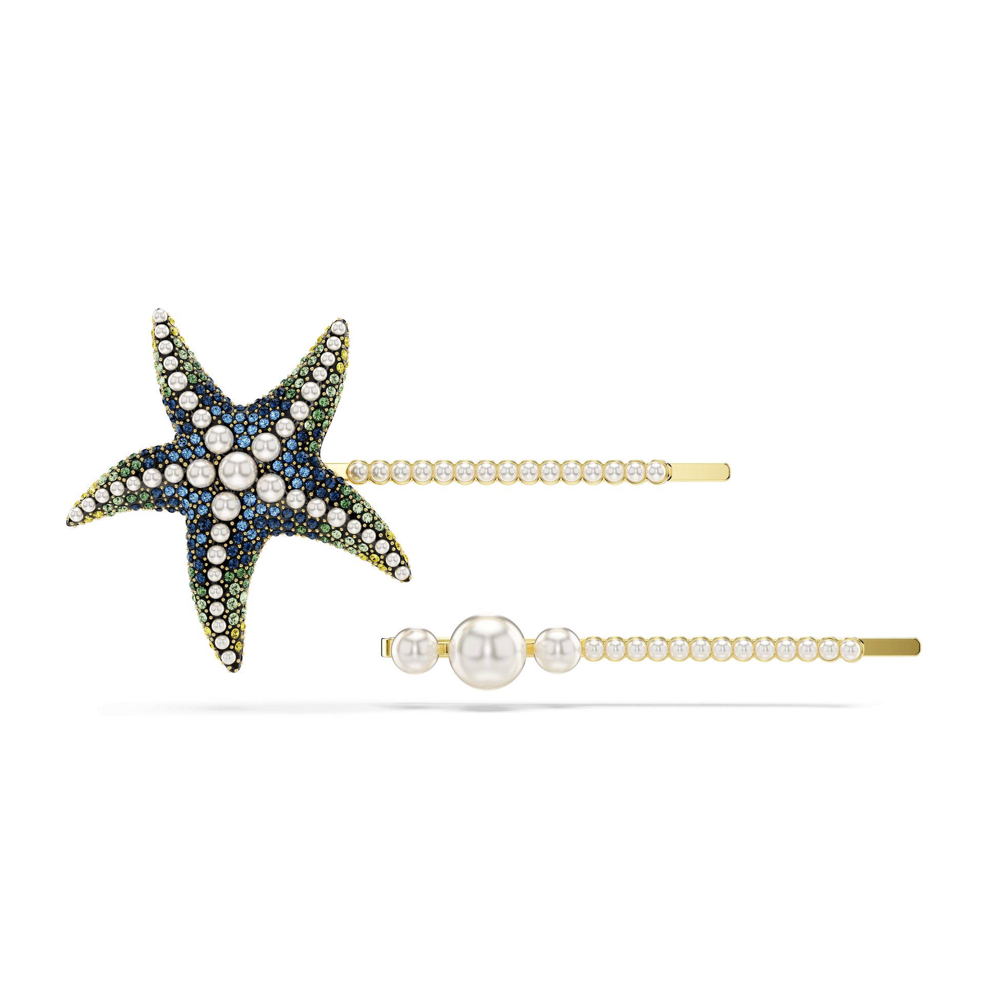 Idyllia hair pin, Set (2), Crystal pearls, Starfish, Multicolored, Gold-tone plated 5686438
