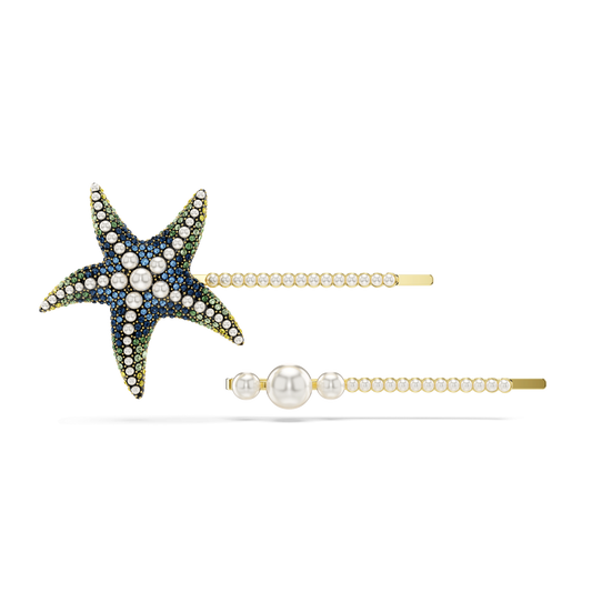 Idyllia hair pin, Set (2), Crystal pearls, Starfish, Multicolored, Gold-tone plated 5686438