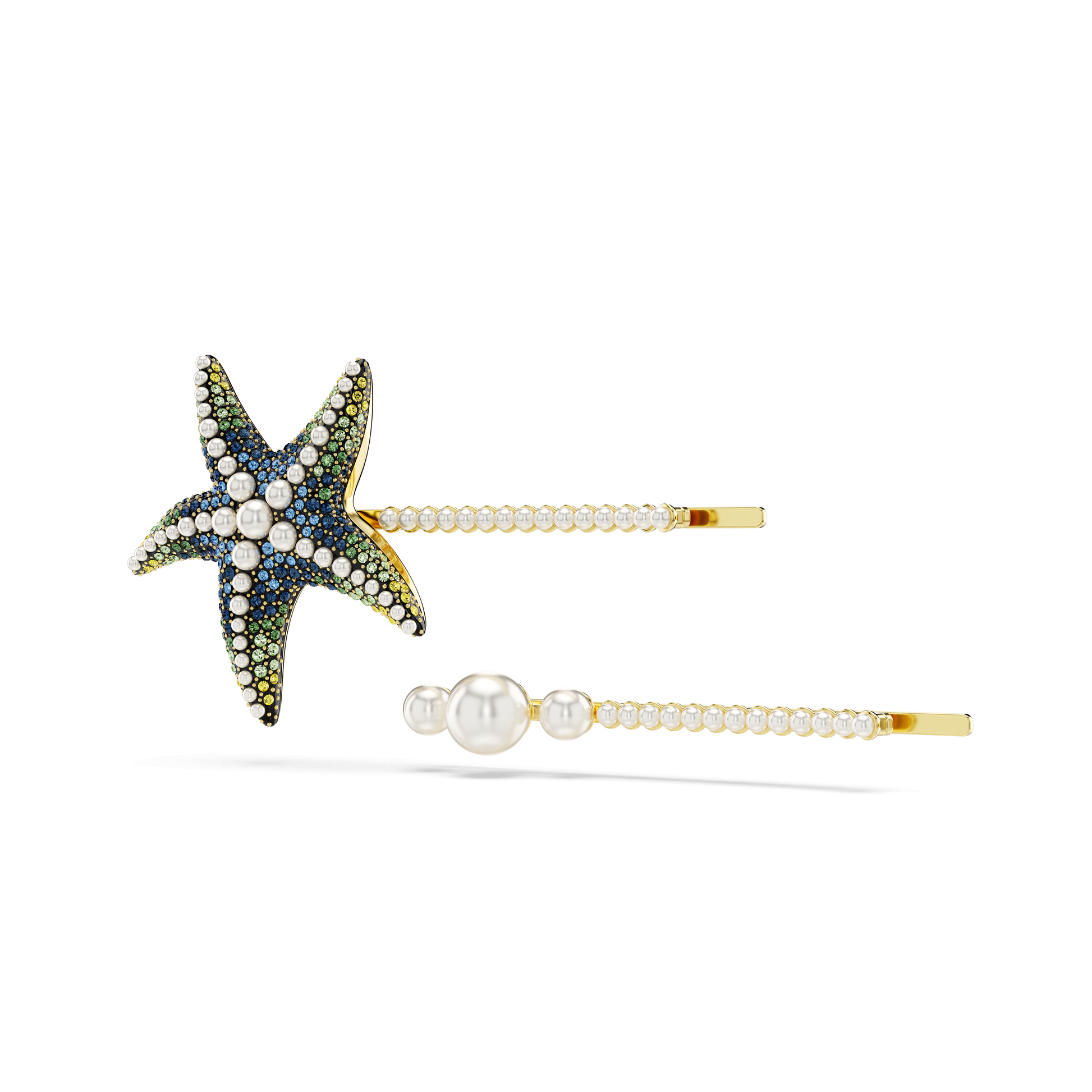Idyllia hair pin, Set (2), Crystal pearls, Starfish, Multicolored, Gold-tone plated 5686438
