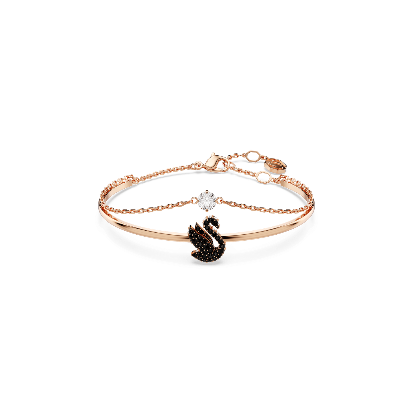 Swan bangle, Swan, Black, Rose gold-tone plated 5688248