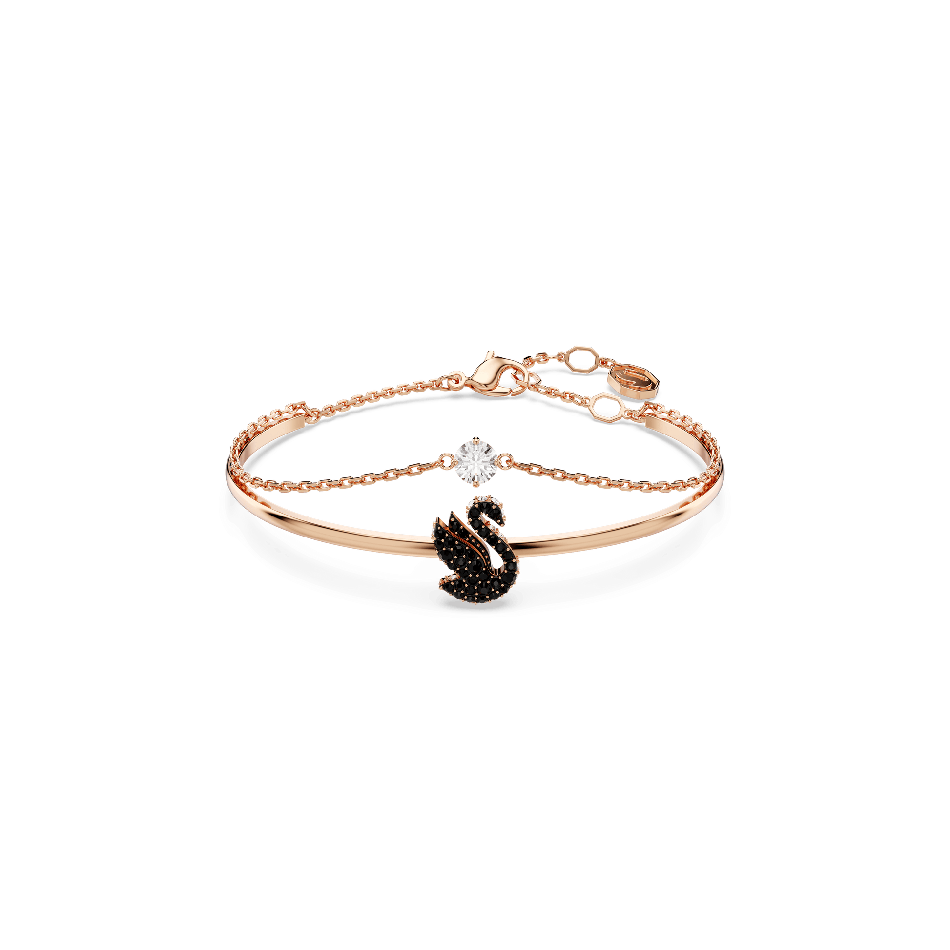 Swan bangle, Swan, Black, Rose gold-tone plated 5688248