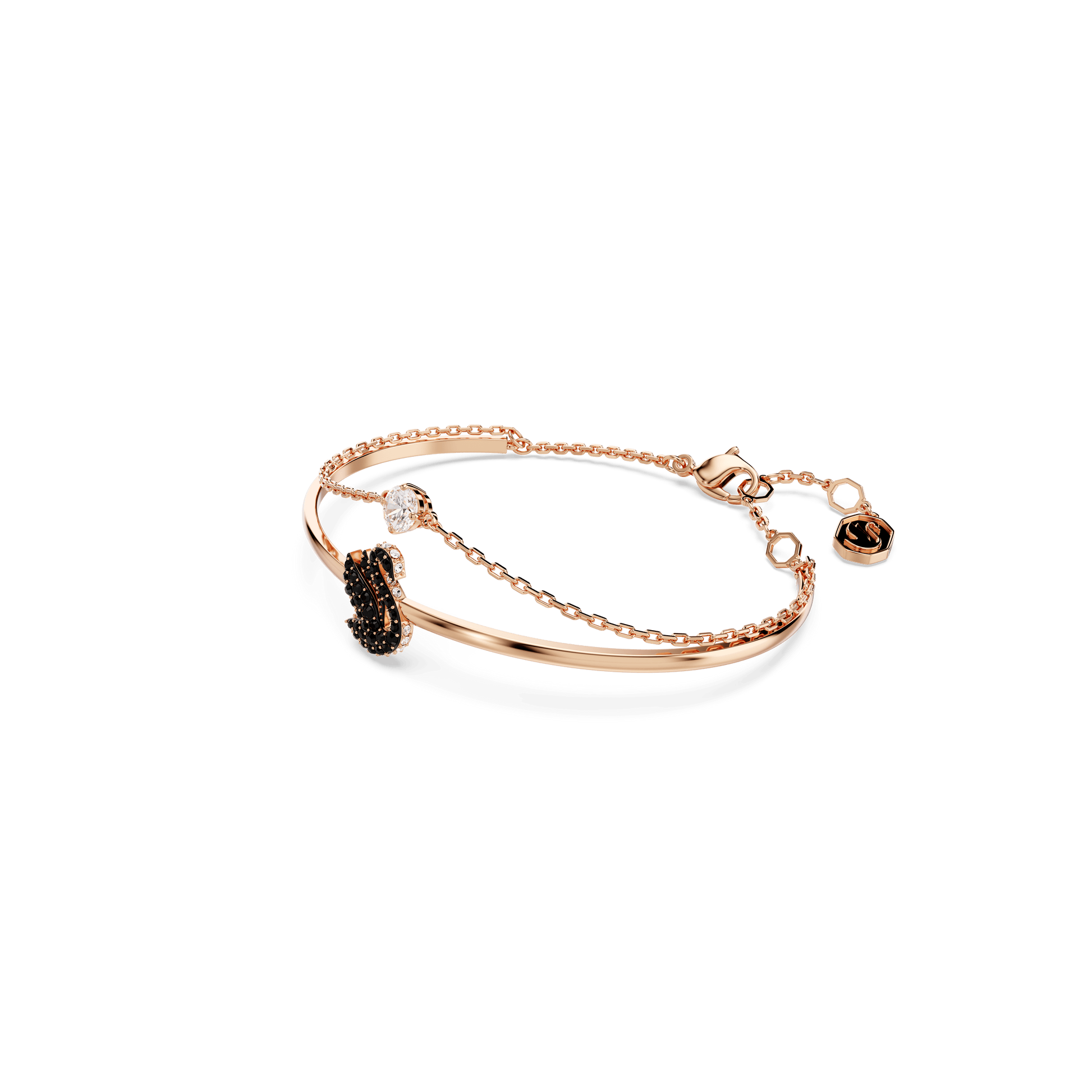 Swan bangle, Swan, Black, Rose gold-tone plated 5688248