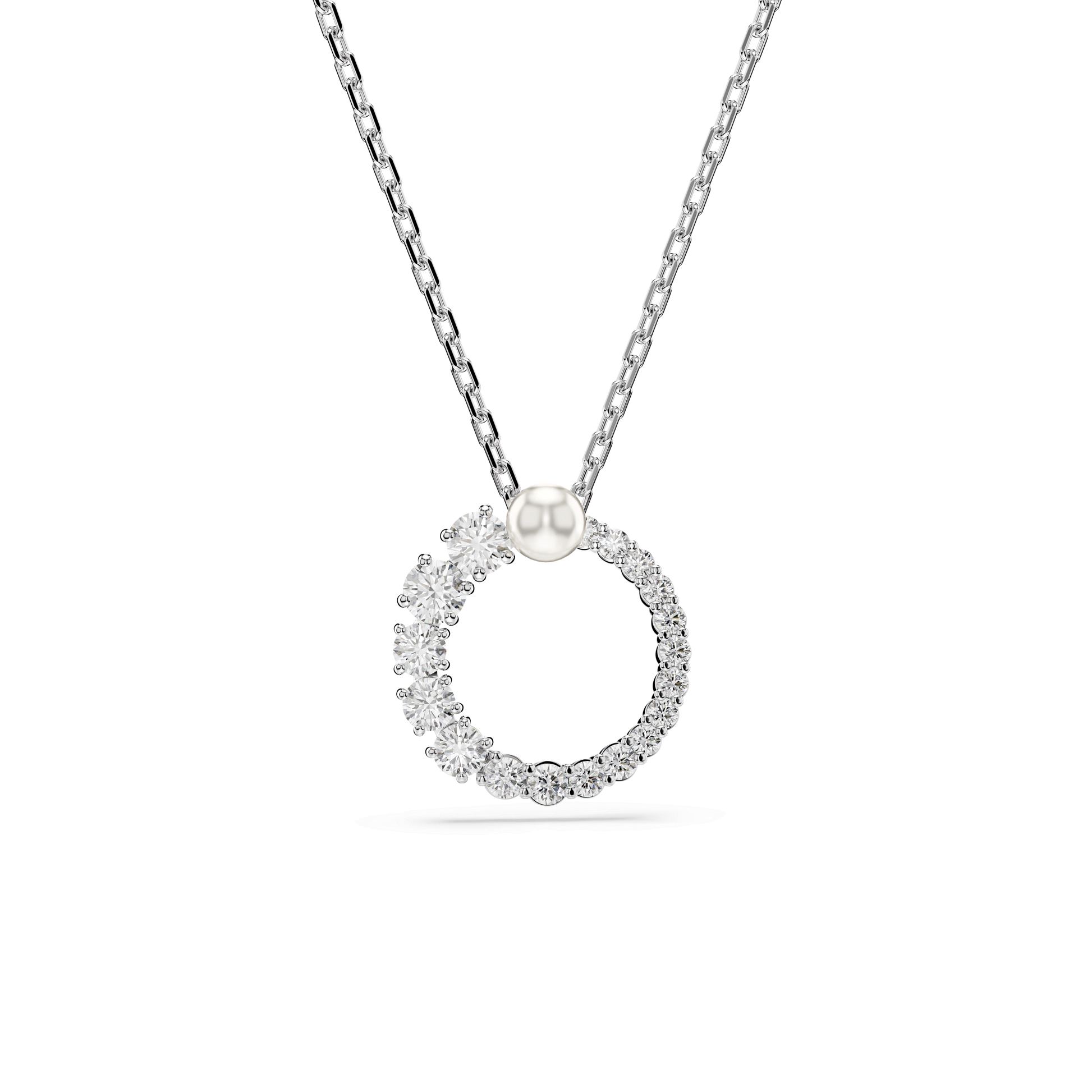 Matrix pendant, Crystal pearl, Round cut, White, Rhodium plated 5688751