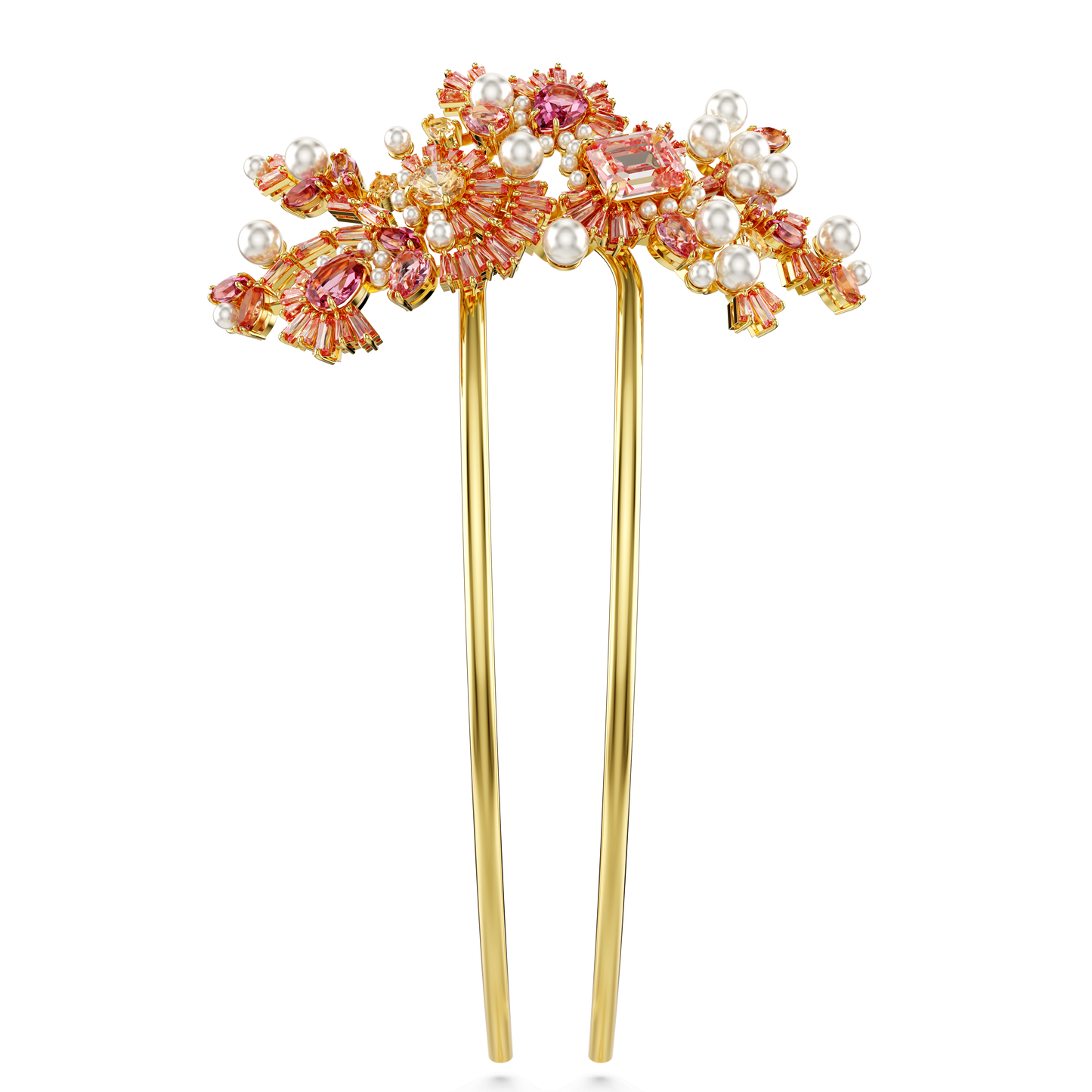 Gema hair clip, Crystal pearl, Mixed cuts, Flower, Pink, Gold-tone plated 5689051