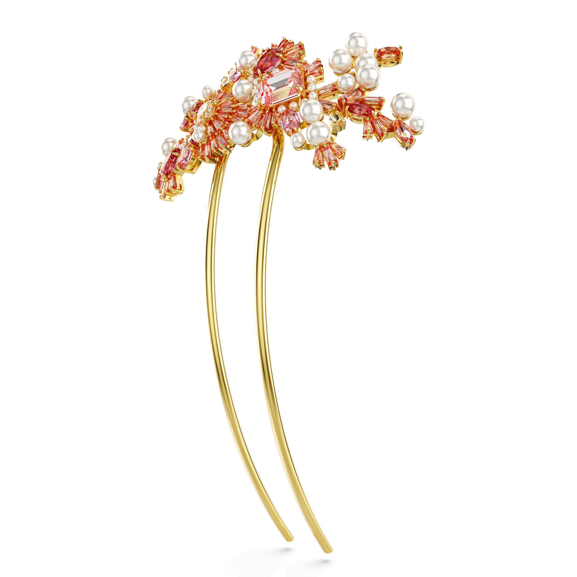 Gema hair clip, Crystal pearl, Mixed cuts, Flower, Pink, Gold-tone plated 5689051