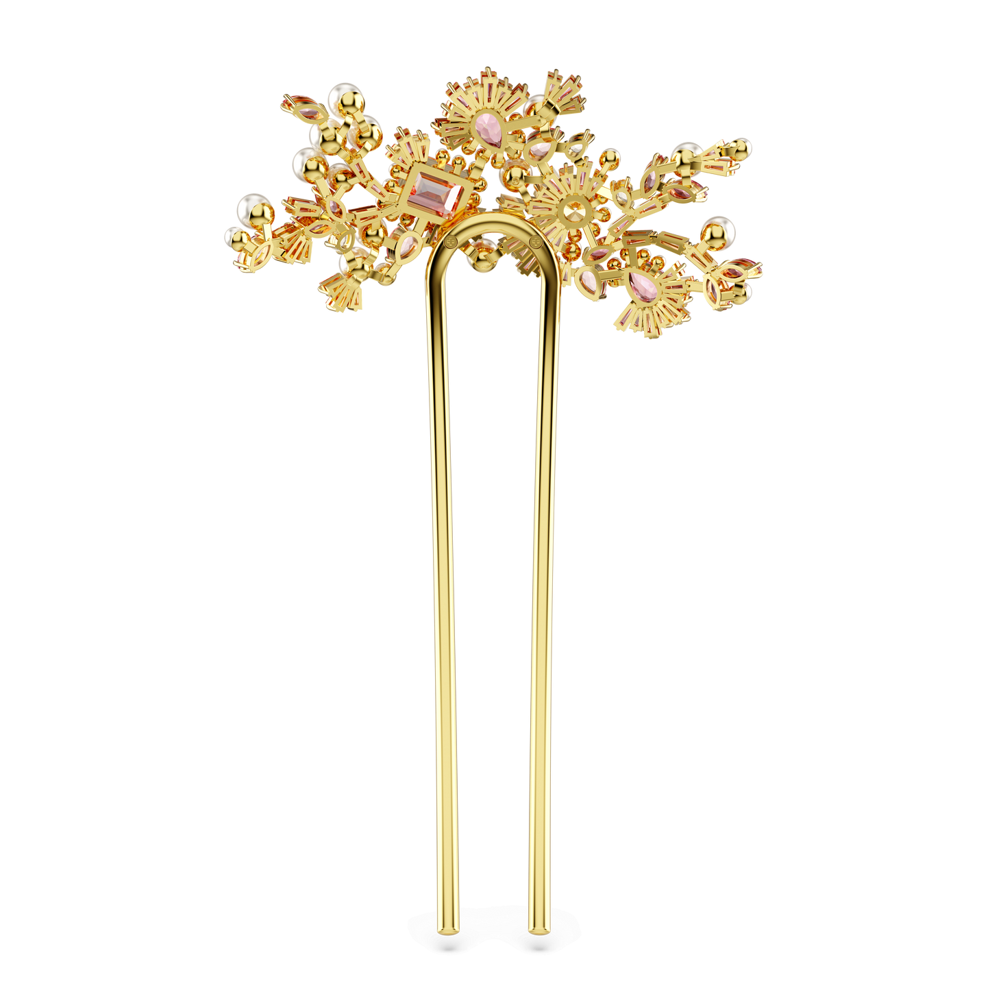 Gema hair clip, Crystal pearl, Mixed cuts, Flower, Pink, Gold-tone plated 5689051