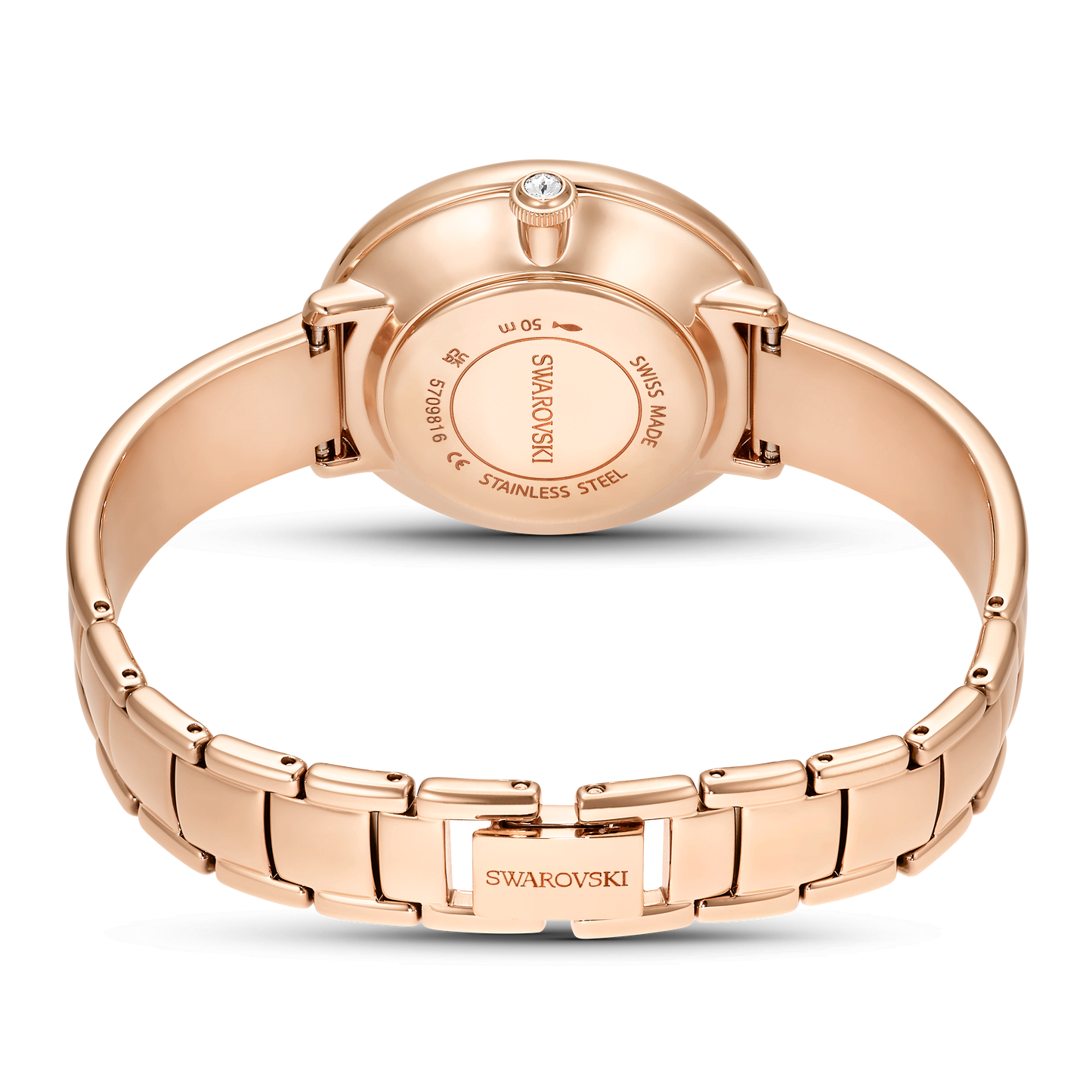 Crystalline bangle watch, Swiss Made, Metal bracelet, White, Rose gold-tone finish 5689324