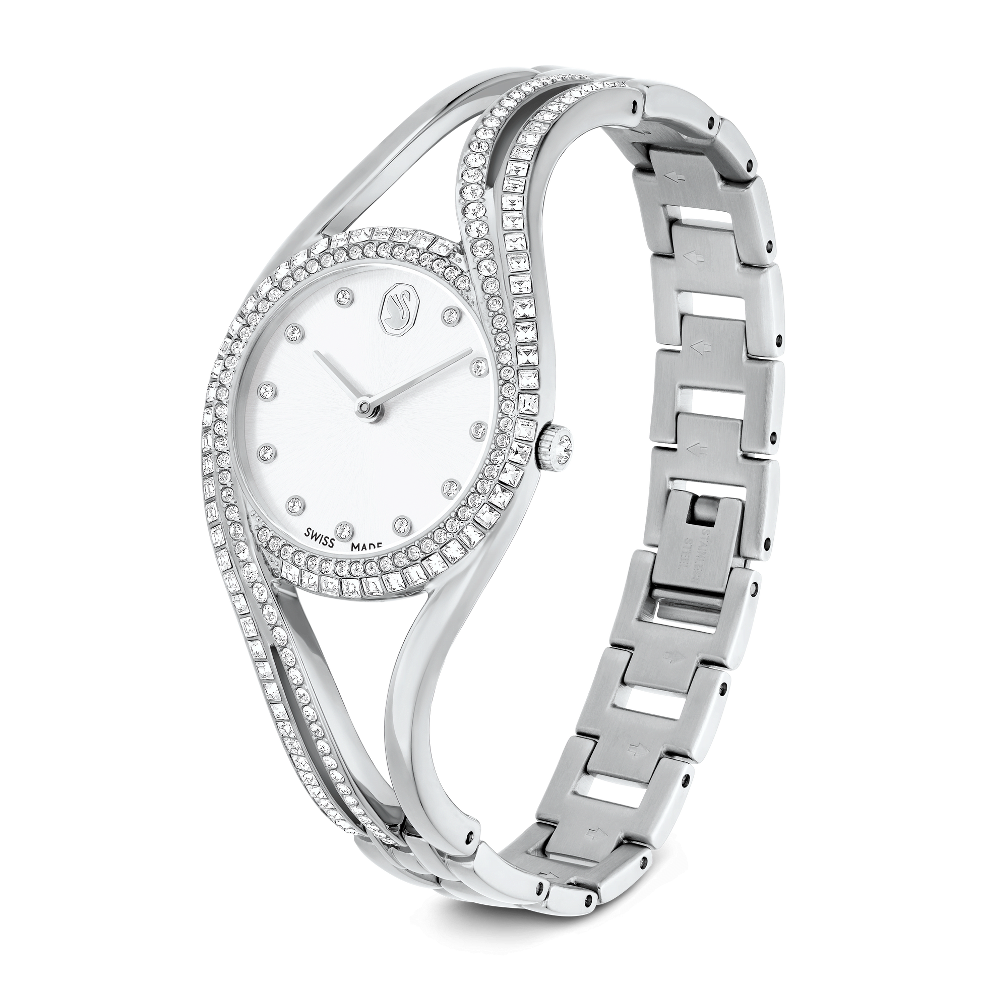 Hyperbola bangle watch, Swiss Made, Metal bracelet, Silver tone, Stainless steel 5689432