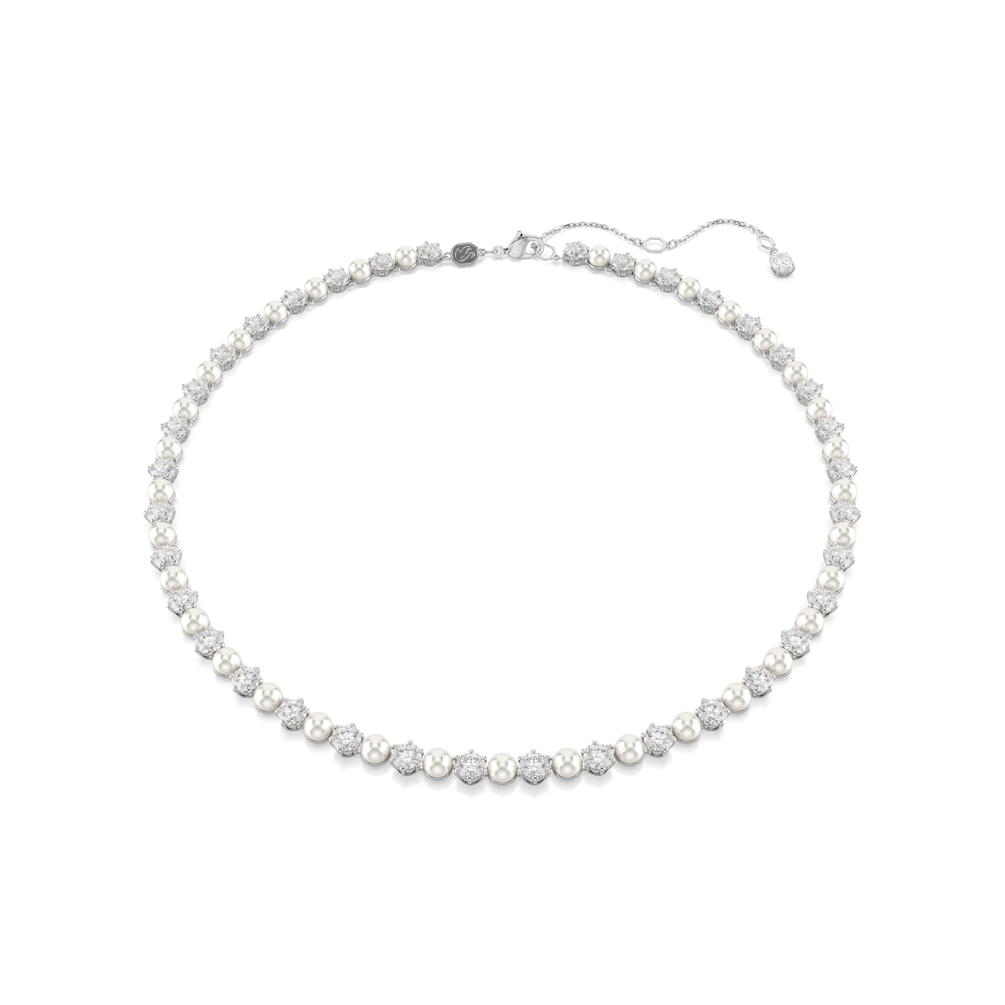 Matrix Tennis necklace, Crystal pearl, Round cut, White, Rhodium plated 5689623