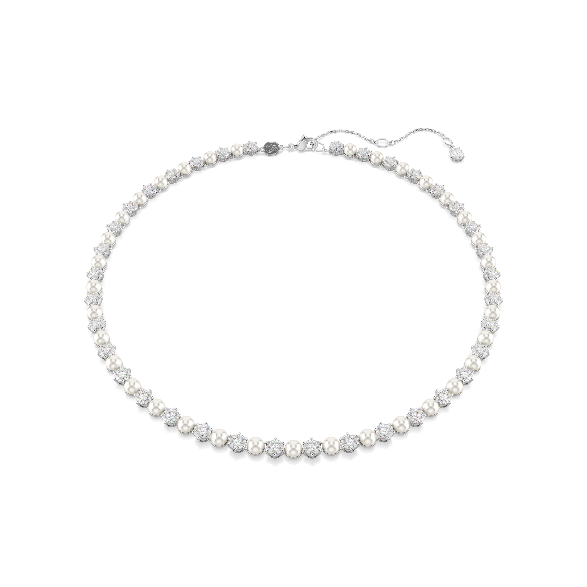 Matrix Tennis necklace, Crystal pearl, Round cut, White, Rhodium plated 5689623