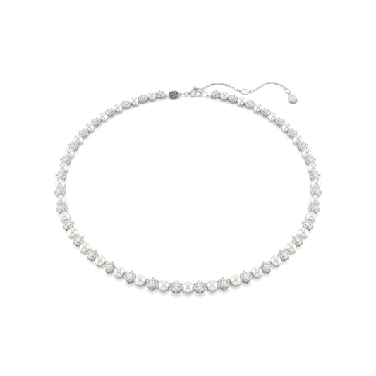 Matrix Tennis necklace, Crystal pearl, Round cut, White, Rhodium plated 5689623