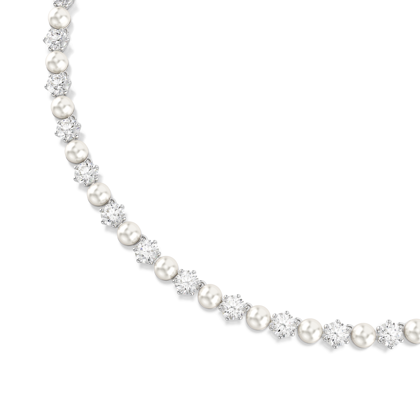 Matrix Tennis necklace, Crystal pearl, Round cut, White, Rhodium plated 5689623