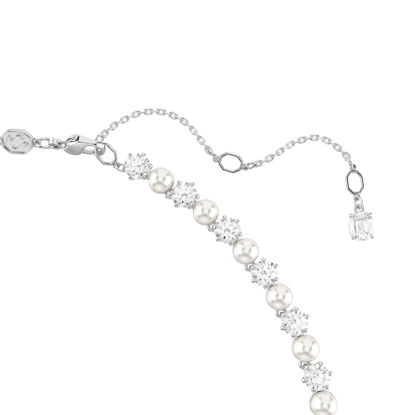 Matrix Tennis necklace, Crystal pearl, Round cut, White, Rhodium plated 5689623