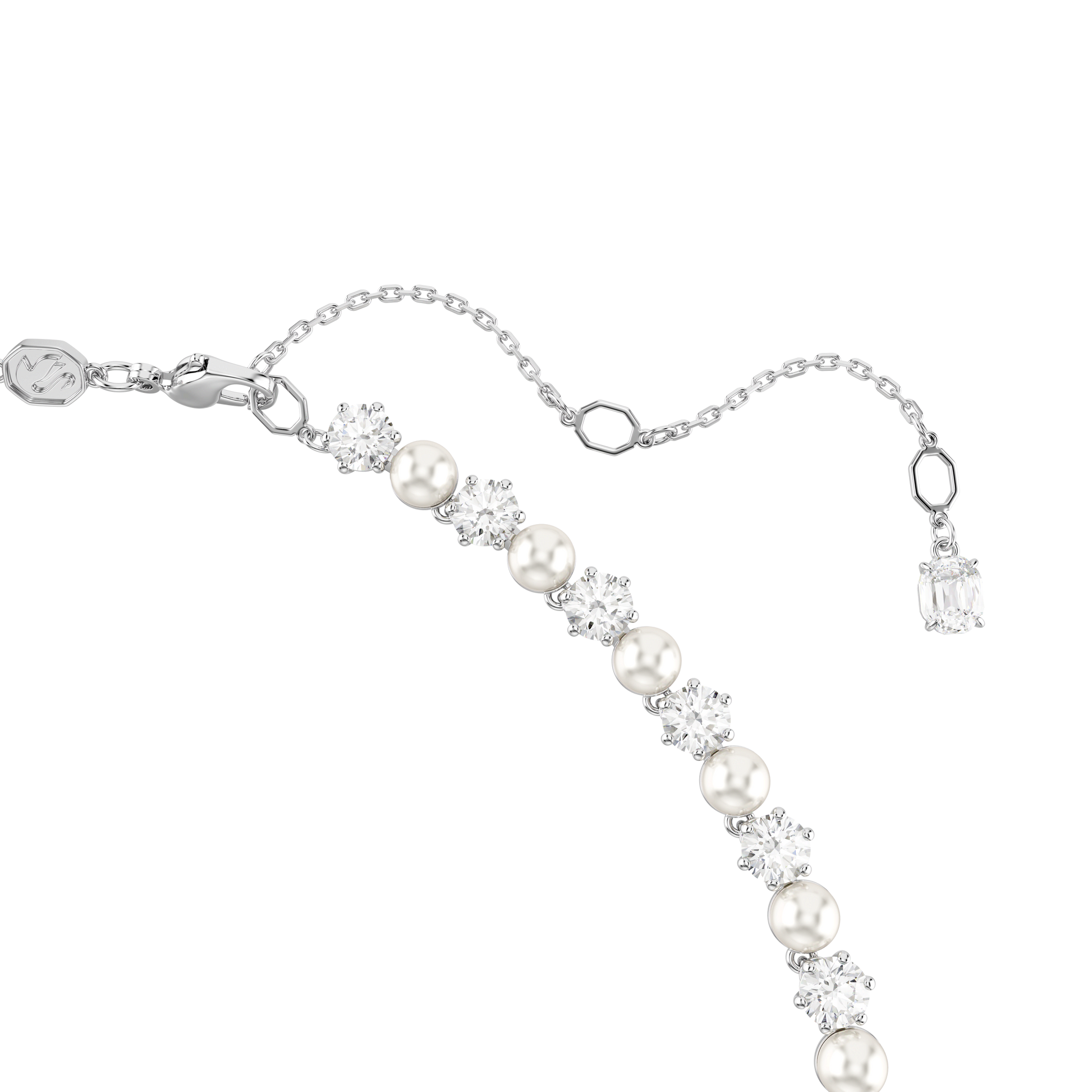 Matrix Tennis necklace, Crystal pearl, Round cut, White, Rhodium plated 5689623