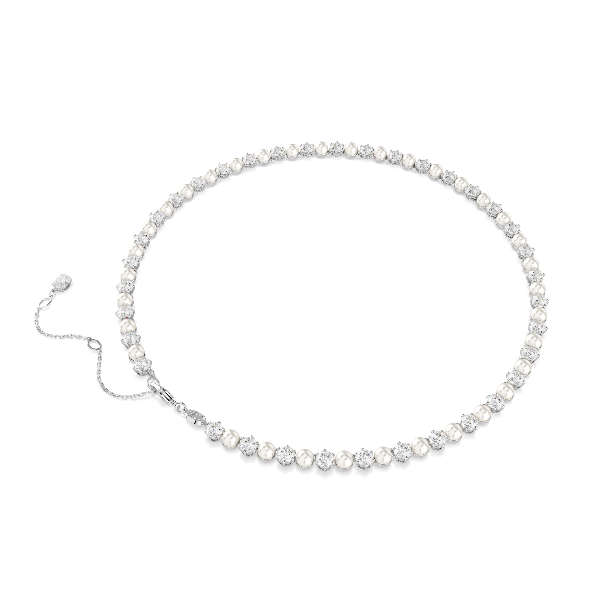 Matrix Tennis necklace, Crystal pearl, Round cut, White, Rhodium plated 5689623