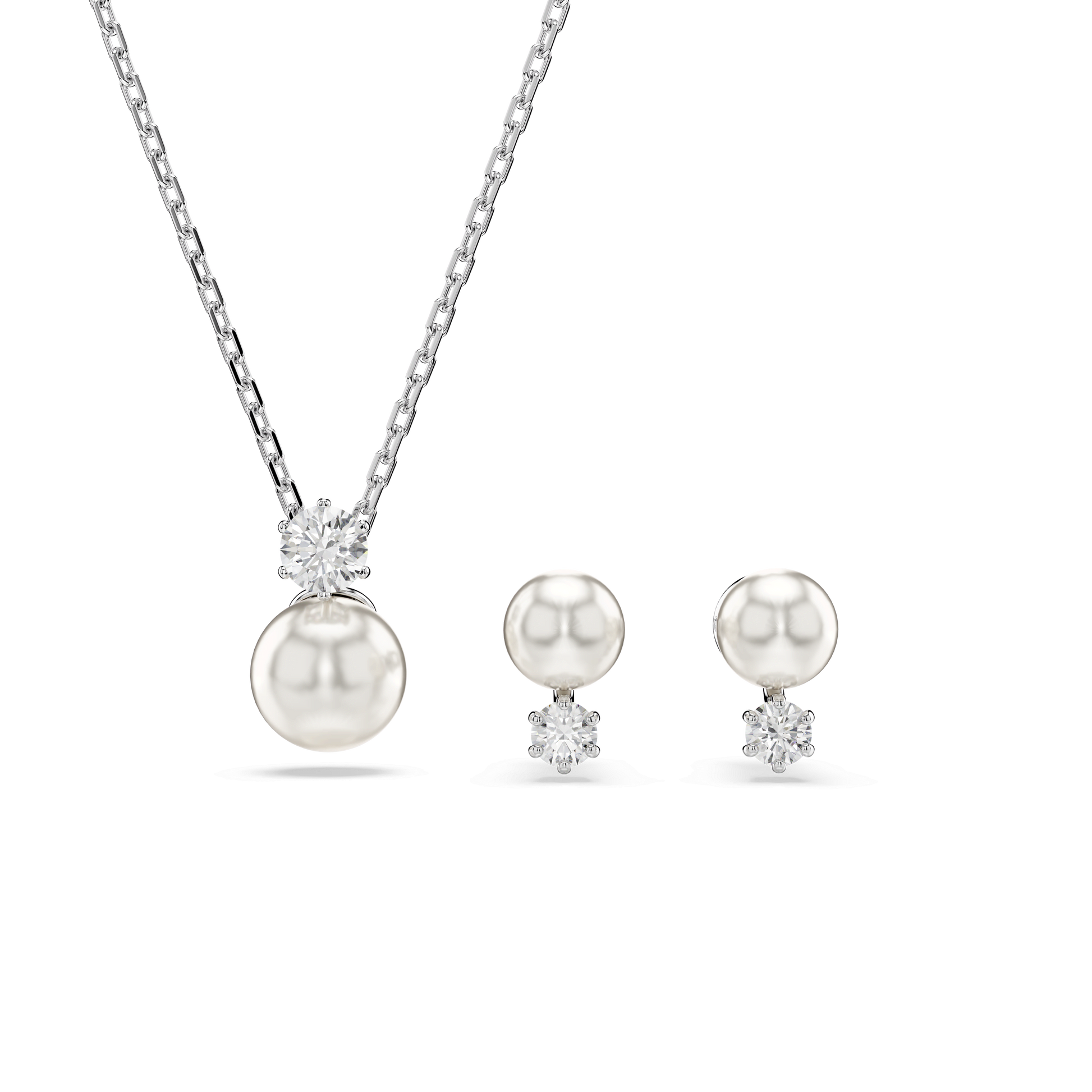 Matrix set, Crystal pearl, Round cut, White, Rhodium plated 5689624
