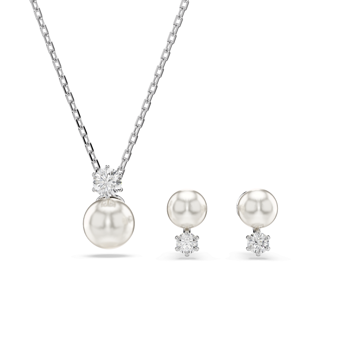 Matrix set, Crystal pearl, Round cut, White, Rhodium plated