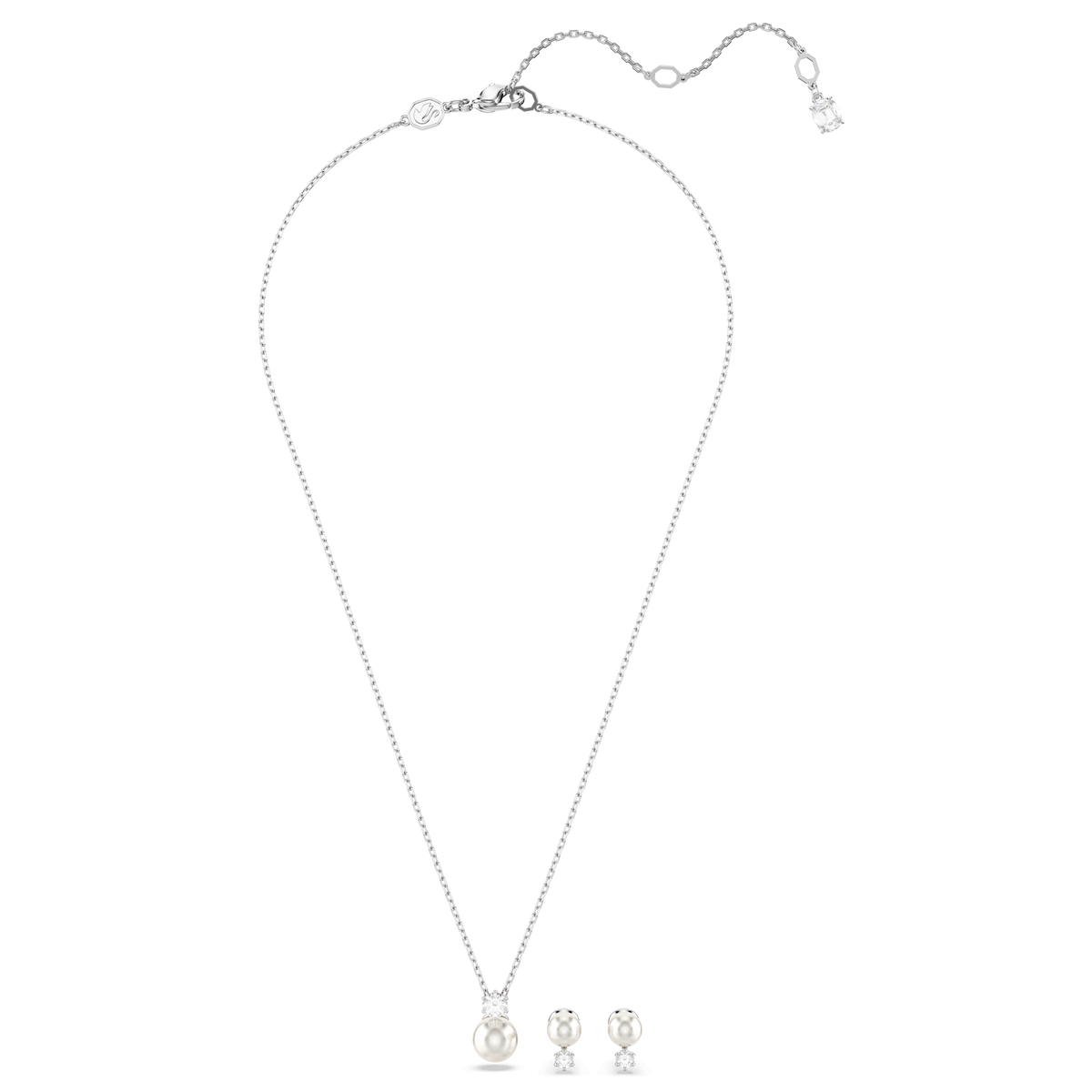 Matrix set, Crystal pearl, Round cut, White, Rhodium plated