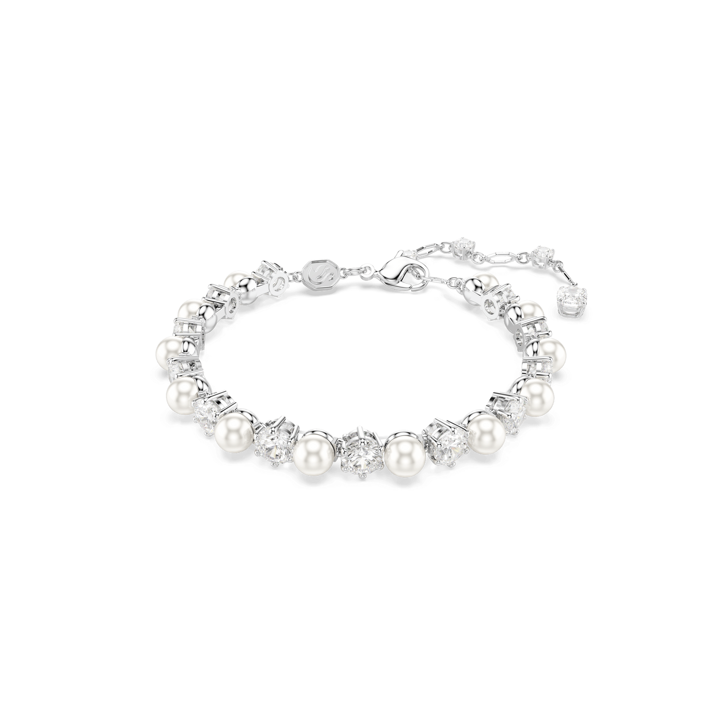 Matrix Tennis bracelet, Crystal pearl, Round cut, White, Rhodium plated 5689625